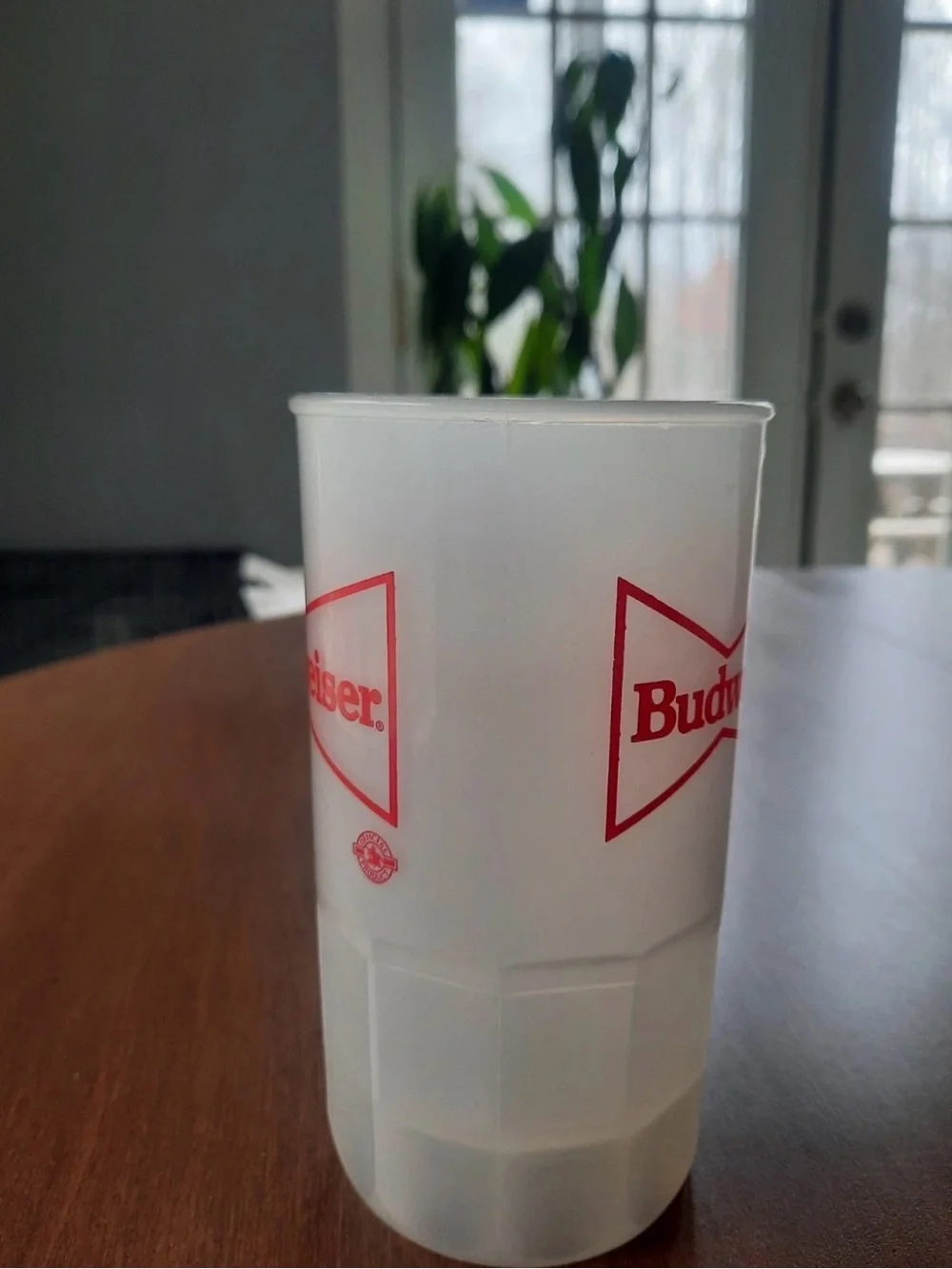Vinted Budweiser White Plastic Mug with Red Logo